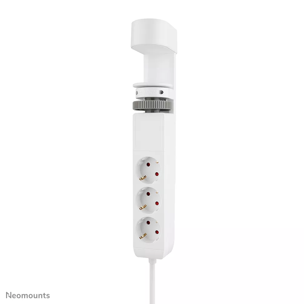 Neomounts pc desk sockets in kleur wit met 3 stekkerdoos aansluitingen + klem voor aan bureau